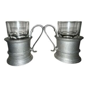 Set Of Two Wilton Armetale Vintage Pewter Tavern Glass Holder w/ Insert